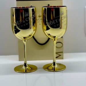 2 Moët & Chandon Golden Champagne Goblet Cup & bag.